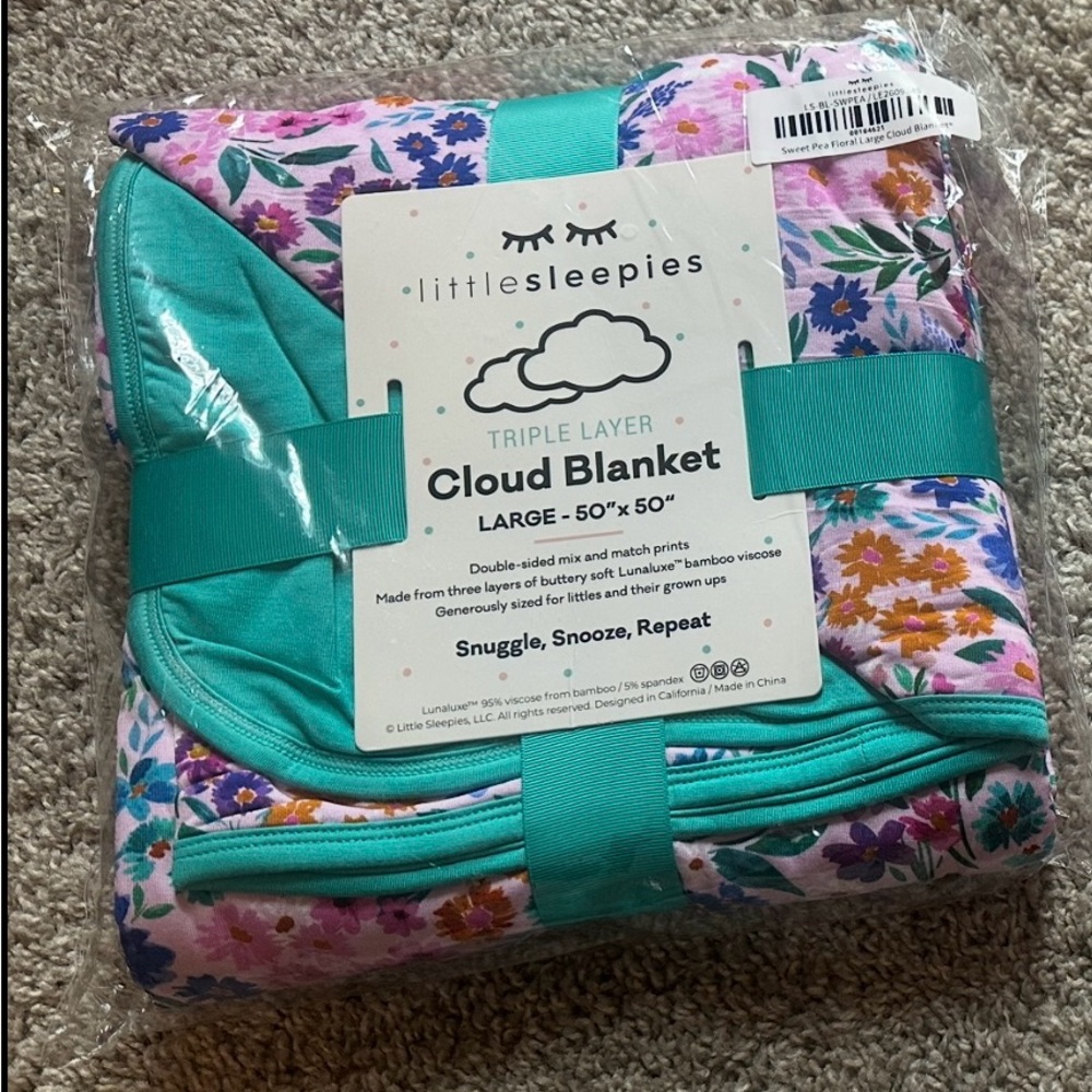 Little Sleepies Floral and Teal Blanket